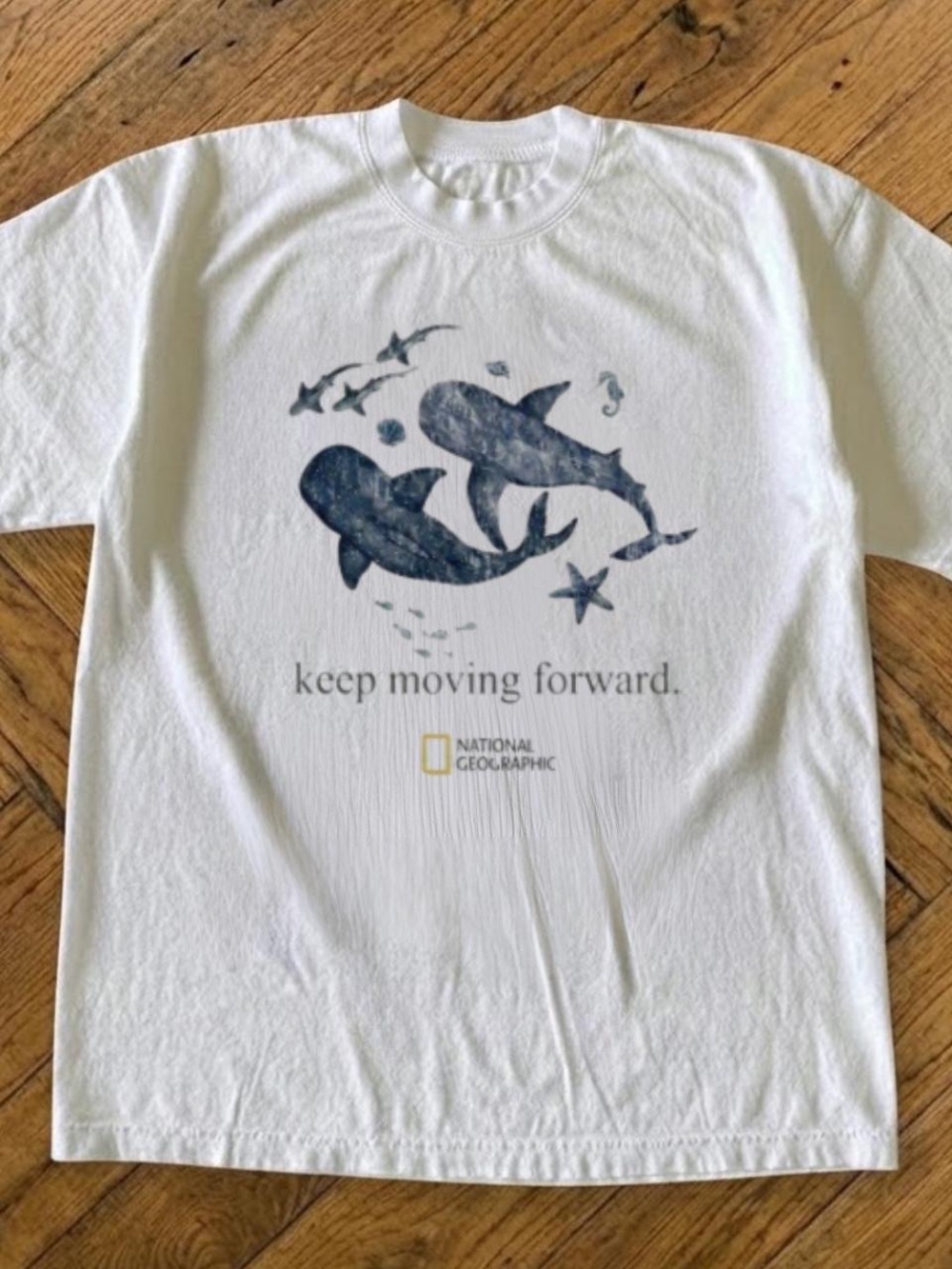 Gildan White Tee with Navy Whale Graphic